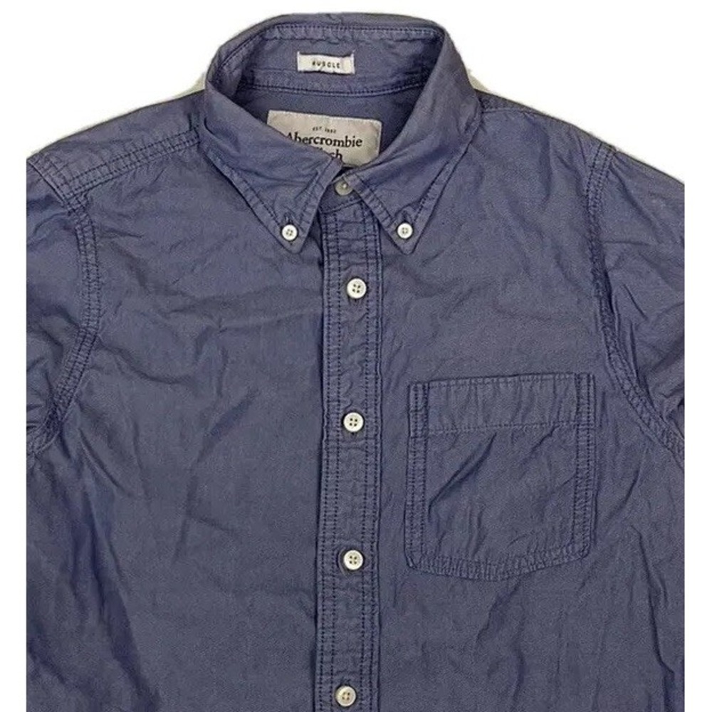 Abercrombie and Fitch‎ Shirt Men Small Muscle Fit Blue Dress Cotton Chambray Y2K